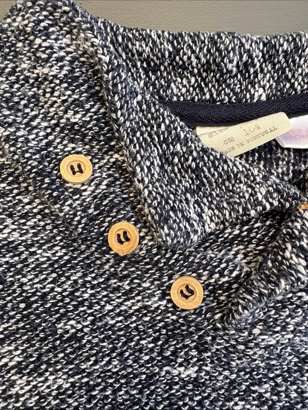 Zara Kids Cozy Navy & White Marled Button-Accent with faux wood buttons